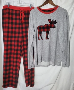 Eddie Bauer 2 pc Pajama Set Moose Graphic Buffalo Plaid Men's XL - Picture 1 of 13