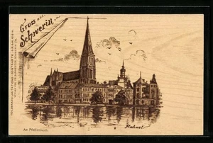 Holzbrand-Imitations-AK Schwerin, Am Pfaffenteich - Picture 1 of 2