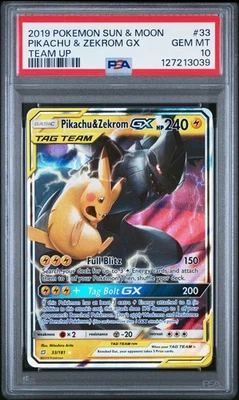 2019 POKEMON TEAM UP PIKACHU & ZEKROM GX #33 PSA 10 GEM MINT #127213039 - Image 1 of 2