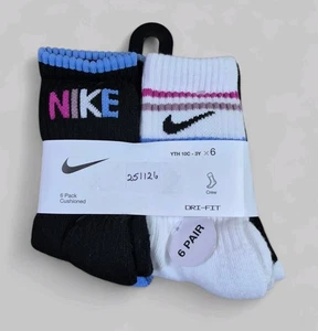 NIKE Boys Socks Crew Cushion Dri Fit School Everyday 6 Pair Shoe Size 10C-3Y  - Picture 1 of 6