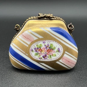 Vintage Limoges France Hand Painted Dainty Porcelain Purse Trinket Box W/ Handle - Picture 1 of 15