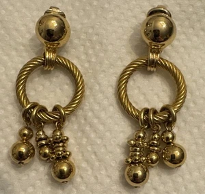 Vtg Christian Dior Earrings Drop Dangle Doorknocker Hoop Balls Clip-on Signed - Picture 1 of 3