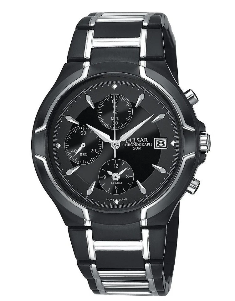 Pulsar Men's PF3547 Alarm Chronograph Black Ion Plated Stainless Steel Watch