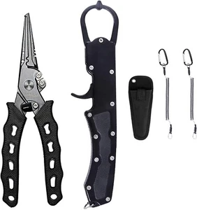 Fishing Pliers Scissors Line Cutter Hook Remover Fish Lip Gripper Tool Sets Gear - Picture 1 of 9