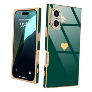 for Case Rectangle for Women Girls Cute Love Heart Pattern iPhone 16 Green - Picture 1 of 8