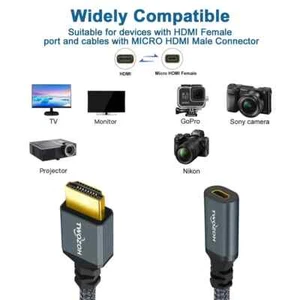 Full size HDMI to Micro HDMI Female Adapter Cable, Micro HDMI Socket to HDMI mal - Picture 1 of 9