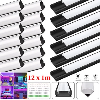 12x LED Profil Aluprofil Alu Schiene leiste Profile 1M für Led-streifen Eloxiert - Bild 1 von 4