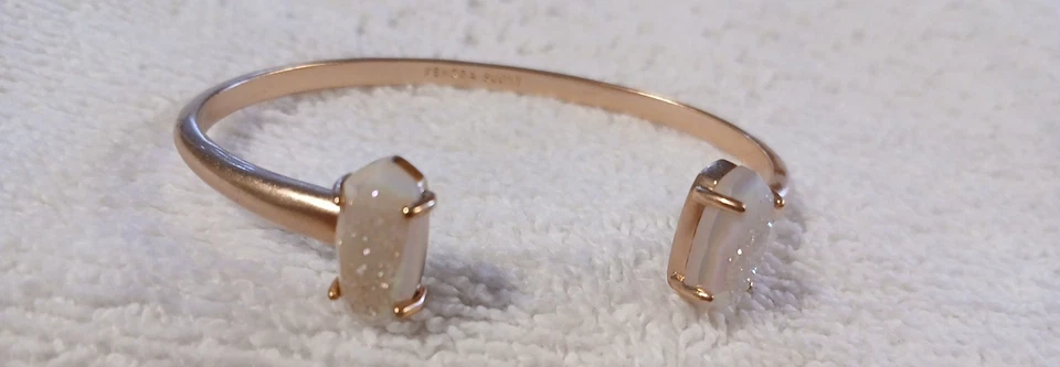 Brazalete Brazalete Vintage Kendra Scott Brazalete Iridiscente Drusy Cuarzo Oro Rosa Raro Foto 1 de 4