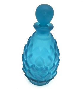 Vintage 1960s Blue frosted Glass perfume bottle apothecary style Decanter 6.5"T - Picture 1 of 9
