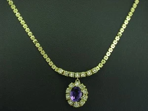 8kt 333 Oro Amarillo Collar Con 0,17ct Diamante & 1,53ct Amatista Esquina / 42cm - Imagen 1 de 6