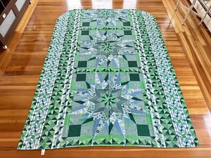 Vintage Bates Green Quilted Printed Pattern Bedspread Coverlet 60s 70s - Picture 1 of 13