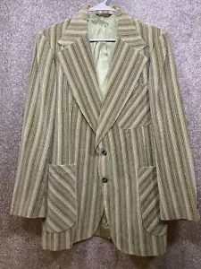 Vintage Before Six Mens 44 Sportswear Suit Jacket Blazer Green Striped Velour - Picture 1 of 11