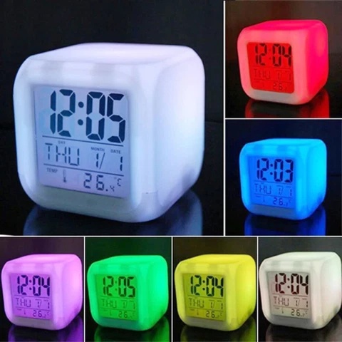 LED Glowing Alarm Clock 7 Color Change 3D Decoration for Kids Cover