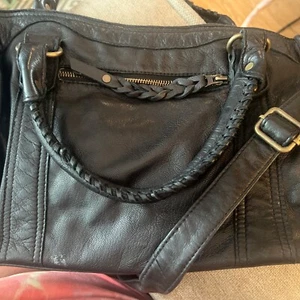 Vintage TANO Black Leather Purse Shoulder and braided handles  - Picture 1 of 7