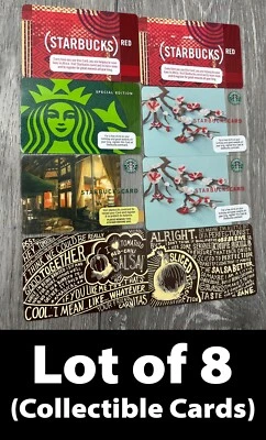 Lot/8 Collectible Gift Cards Zero Balance Not Activated: 6 Starbucks, 2 Chipotle - Image 1 of 4