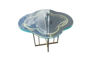 Hollywood Regency Clover Cloud Glass and Gold Side /end Table - Picture 1 of 8