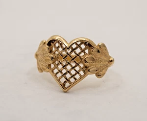 VTG 90's Beverly Hills Gold 14K Solid Gold Filigree Heart Ring Size 7 - Picture 1 of 19