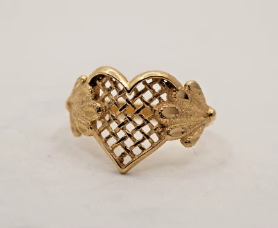 VTG 90's Beverly Hills Gold 14K Solid Gold Filigree Heart Ring Size 7 - Image 1 of 4