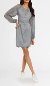 JOSLIN Francis Linen Mini Party Dress Grey Puffed Sleeve Size 12 AU - Picture 1 of 3
