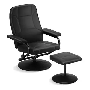 Costway Swivel PU Leather Lounge Accent Armchair Recliner Chair w/ Ottoman Black - Picture 1 of 10