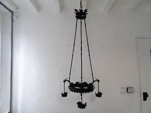 Huge French Wrought Iron Gothic Dragon, Medieval Chandelier, circa 1900 - Picture 1 of 12