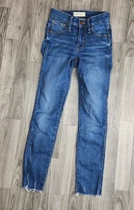 Madewell Womens Size 23 Petite Pockets Fringe Hem Skinny High Rise Blue Jeans - Picture 1 of 13