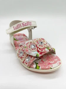 New Lelli Kelly Pink Beaded Flower White Fantasy Girl's Sandals Shoes - Picture 1 of 3