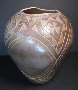 Vintage Keramik Deko Vase brüniert Spule gebaut afrikanisch inspiriert Lescault - Bild 1 von 11