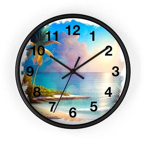 Tropical Beach Wall Clock, Nautical Home Decor, Vacation Vibe, Living Room Art, - Picture 1 of 19