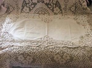 Battenburg Spitze Tischläufer 14 1/2x33" Oval Weiß Baumwolle Handarbeit Kommode Schal - Bild 1 von 4