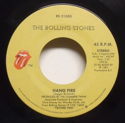 The Rolling Stones - Hang Fire - 1981 Rock 45 & Lips Sleeve - Image 1 of 2