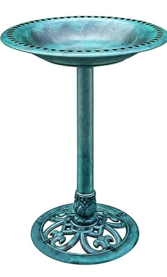 Pedestal de resina de 28" para baño para pájaros para uso en exteriores o interiores en imitación de cobre verde Foto 1 de 3