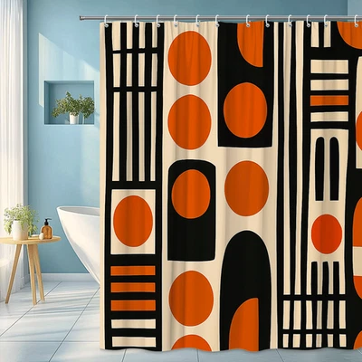 Cortina de ducha moderna negra y naranja para decoración de baño de moda Foto 1 de 4