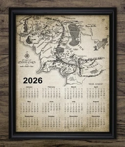 Lord of the Rings Map Calendar 2026 Print, LOTR Wall Art Poster, Unframed - Picture 1 of 1