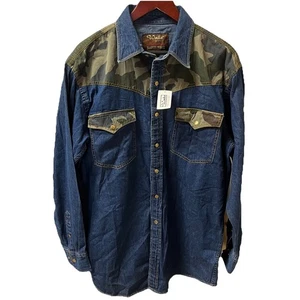VTG Walls Ranch Wear Blue Denim Western Shirt Men’s L Metal Snap Camo Hunting - Picture 1 of 8