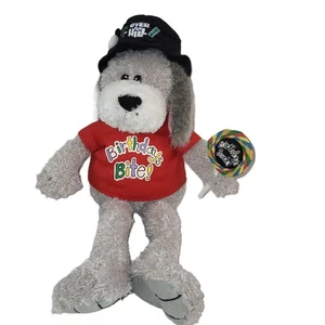 Amscan Plush Dog Birthdays Bite Suck Over Hill gag gift Gray Puppy Beanie 15" - Picture 1 of 13
