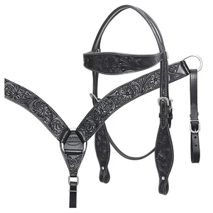 HILASON Western Pferd Kopfstück Brusthalsband Set Tack echtes amerikanisches Leder - Bild 1 von 8