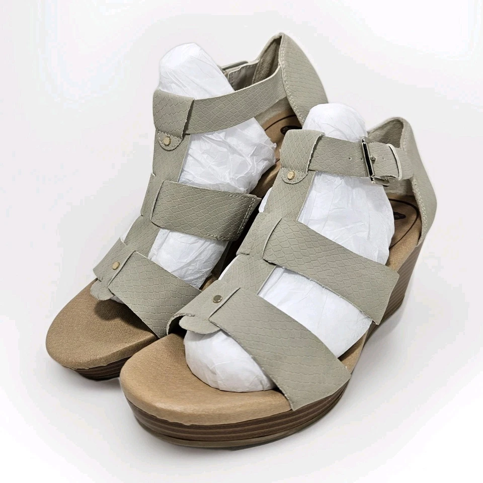 Sandália anabela Dr. Scholl's Barton, tamanho feminino 8,5M, estampa de cobra cinza, acolchoada - Imagem 1 de 4