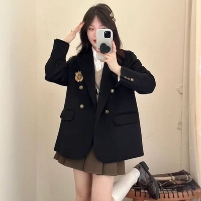Top Abrigo Suelto Estilo Japonés Mujer Estilo Escolar Mezcla Lana Foto 1 de 4