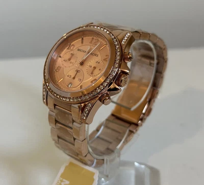 michael kors mk5263 blair crystal pave rose gold ss ladies 39mm chrongraph watch - Image 1 of 4