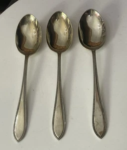 Vintage 3 X Silver Plate Silva Potter Bead Beaded 20.5cm Serving Spoons Cutlery - Picture 1 of 6