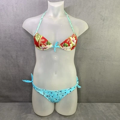 Bikini Cia Maritima 2 piezas talla M azul bandana roja tropical corbata lateral brasileña Foto 1 de 4