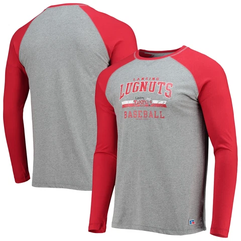 Men's Red/Heathered Gray Lansing Lugnuts Long Sleeve Baseball T-Shirt Cover