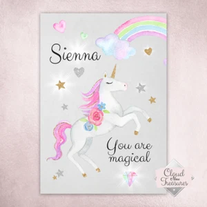 Unicorn girly PRINT ONLY a4 Gift Picture wall art bedroom personalised - Picture 1 of 2