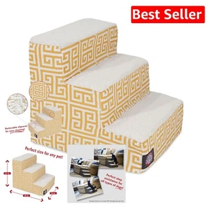 Stylish Towers Yellow 3-Step Dog Steps for Small Pets - Easy Clean & Safe Access - Picture 1 of 8