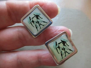 VINTAGE RETRO SILVER TONE LUCITE GEMINI TWIN LADIES GENTS MENS UNISEX CUFFLINKS - Picture 1 of 3