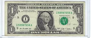 RARO billete de un dólar de $1 serie elegante # funcionamiento de 5 dígitos escalera inversa I59987656A - Imagen 1 de 3
