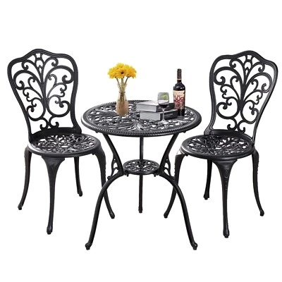 3 Piece Patio Set Cast Aluminum Bistro Table and Chair Set of 2 for Garden - Image 1 of 4