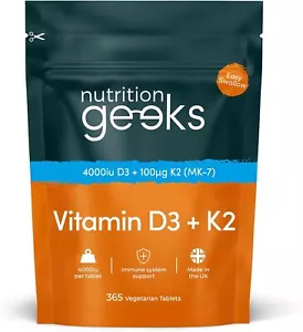 Vitamin D3 4000 iu & Vitamin K2 MK7 100μg - 1 Year Supply, 365 Easy-Swallow Vita - Picture 1 of 6