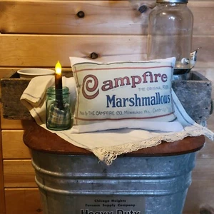 Primitive FarmHouse Campfire Marshmallows Decorative  Pillow shelf sitter tucks - Picture 1 of 3